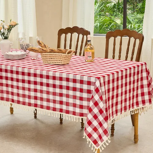 Miniatura 2 de Midsummer Breeze - Mantel rectangular de estilo rústico de algodón Gingham con cuadros de búfalo para Acción de Gracias, Navidad, cocina, comedor