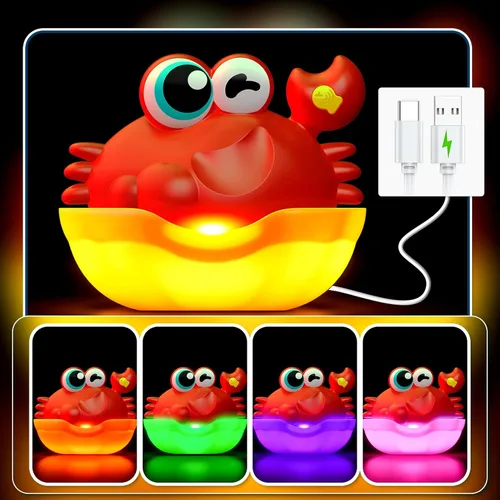 Miniatura 2 de Juguetes de baño para niños de 1 a 3 años, juguetes de baño iluminados para bebés, creador de burbujas de cangrejo con luz colorida, regalos de Rojo
