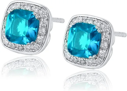 VONSSY Aretes hipoalergénicos de piedras preciosas, aretes de cristal de circonita cúbica brillante, postes de plata 925 sin níquel, aretes