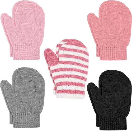 Miniatura 18 de ONESING 5 pares de manoplas para niños pequeños guantes de invierno negros para niñas y niños - Manoplas cálidas para recién nacidos