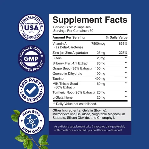 Miniatura 8 de Suplemento completo de salud ocular para adultos, luteína, 20 mg por porción, vitaminas para los ojos para la visión, presión ocular seca