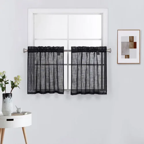 Miniatura 13 de Diamond Home Linens 2 paneles cortos con bolsillo para barra, filtrado de luz, de lino, texturizado, para ventanas pequeñas, 27 pulgadas de ancho x