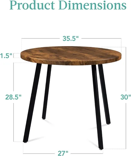 Miniatura 3 de Best Choice Products Mesa de comedor redonda con patas de acero - Marrón Negro