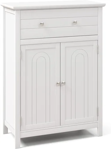 Miniatura 10 de Giantex Armario de almacenamiento de baño con cajón, armario de piso con puertas, estante ajustable, organizador de almacenamiento para entrada