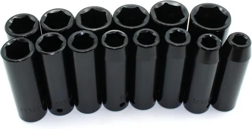 Miniatura 5 de TEMO Enchufe profundo de impacto Cr-V de 6 puntos y 1/2" de 0.512 in (33/64 pulgadas)