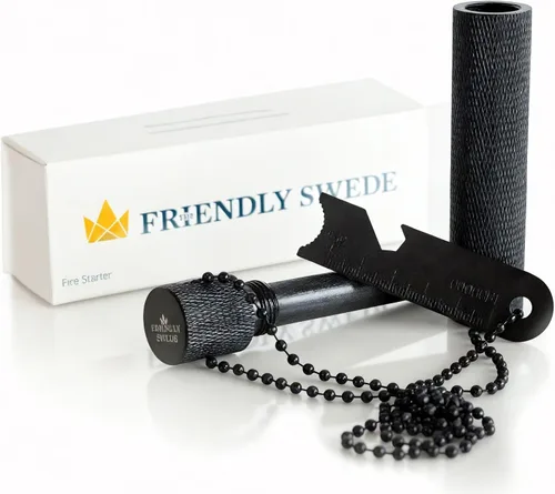 The Friendly Swede Herramienta Encendedor de Fuego XL Ferro Rod — Herramienta de Supervivencia Encendedor de Fuego de Pedernal y Acero con Varilla