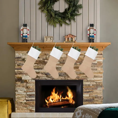 Miniatura 3 de Juego de 4 medias navideñas de arpillera para decoración de tamaño grande