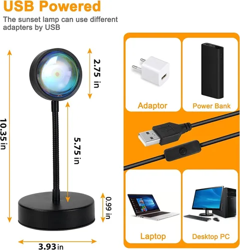 Miniatura 2 de JIMEI Lámpara de puesta de sol, proyector de luces LED para dormitorio, luz nocturna, luces RGB, luz solar, lámpara de amanecer, 10 W, rotación