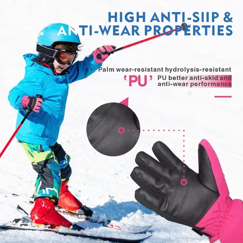 Miniatura 5 de BQA Guantes de esquí para niños, impermeables, para invierno, clima frío, snowboard, nieve, guantes cálidos para niños y niñas