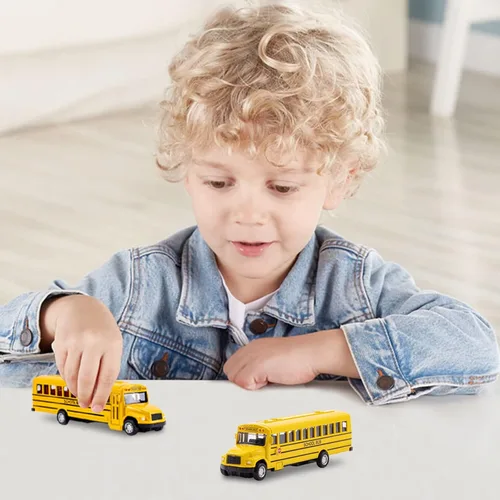 Miniatura 6 de Paquete de 2 juguetes de autobús escolar amarillo de 5.5 pulgadas, vehículos de juguete de metal fundido a presión, recuerdos de fiesta, el mejor