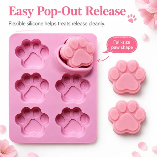 Miniatura 4 de Juego de dos moldes de silicona con estampado de patas de perro para golosinas caseras para hornear dulces de chocolate, apto para horno microondas