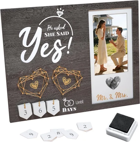 Miniatura 7 de Regalos de compromiso para parejas, marco de fotos de calendario de cuenta regresiva de boda, regalos de compromiso geniales para mujeres, parejas