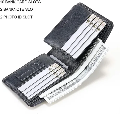 Miniatura 11 de Billetera de piel triple con bloqueo RFID para hombre con 2 ventanas de identificación, 2 compartimentos para efectivo, 6-8 ranuras para tarjetas