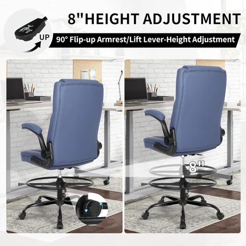 Miniatura 6 de Misolant Silla de dibujo con anillo reposapiés, silla de oficina alta para escritorio de pie, silla de pie con altura ajustable y reposabrazos Azul