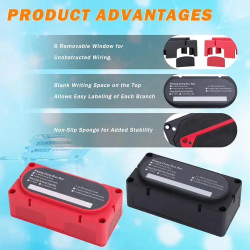 Miniatura 4 de Barra de bus de módulo resistente de 300 A, bloque de distribución de energía de 12 V, 24 V, 48 V CC con 4 pernos de 5/16 pulgadas (M8), regalo 12