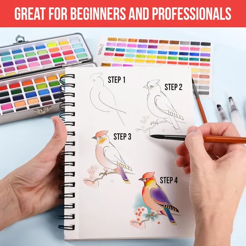 Miniatura 4 de Juego de pintura de acuarela premium con 100 colores brillantes y bloc de papel para principiantes y profesionales - Kit de pintura y suministros