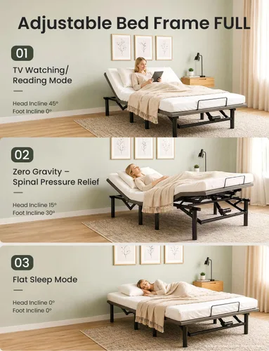 Miniatura 4 de Mixcous Base de cama ajustable de tamaño matrimonial con puertos USB, base de cama eléctrica con control remoto inalámbrico, diseño plegable de 3