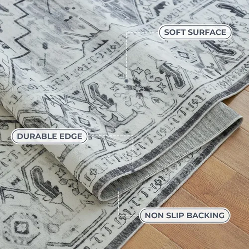 Miniatura 184 de Syalife 4x6 Alfombra Lavable para Área, Ultra Suave Antideslizante, Pila Baja, Alfombra Vintage Resistente a Manchas para Sala de Estar, Alfombra