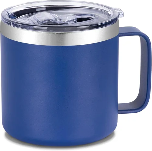Miniatura 18 de VEGOND Taza de café aislada de 14 onzas con asa, taza de café de viaje de acero inoxidable con tapa, taza de café de metal al vacío de doble pared