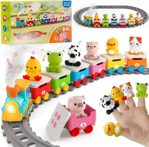 Juguetes de tren de animales de granja para niños de 2 a 4 años, juego de tren eléctrico para niños con música, vapor y luces, juguetes de