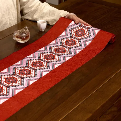 Miniatura 35 de Camino de mesa rojo de 13 x 85 pulgadas, de lino y algodón, decoración de otoño para decoración del hogar, camino de macramé de 85 pulgadas