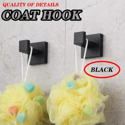 Miniatura 2 de GERZWY Gancho para ropa de baño, color negro mate, SUS 304, de acero inoxidable, para toalla/bata, para baño, estilo moderno, montado en la pared