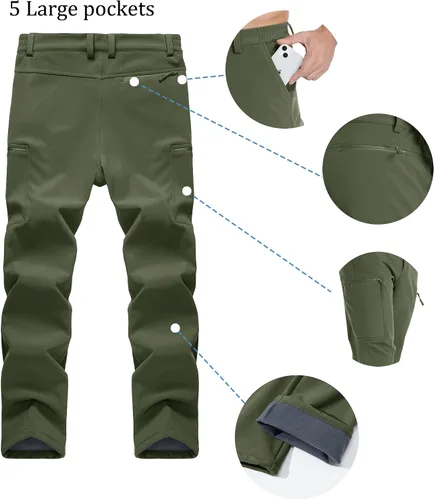 Miniatura 5 de MAGCOMSEN Pantalones de senderismo para hombre, con forro polar, pantalones impermeables para la nieve, pantalones de trabajo al aire libre con 5