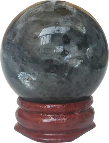 Escultura de esfera de adivinación de cristal curativo de labradorita negra de 1.575 pulgadas, bola de piedras preciosas, colección decorativa de