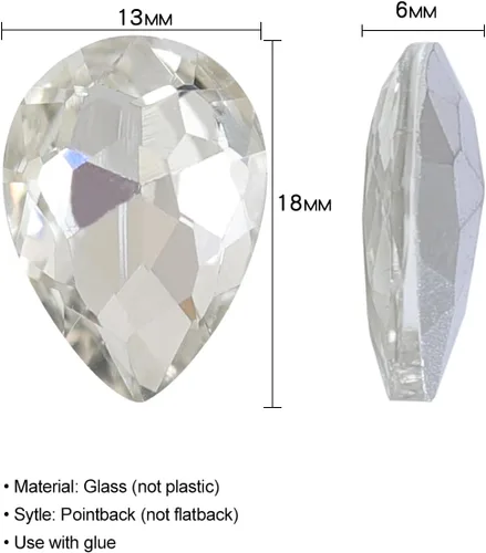 Miniatura 5 de Lágrima de cristal de 0.512 x 0.709 in con diamantes de imitación grandes Pointback para manualidades, fabricación de joyas, zapatos, cuentas