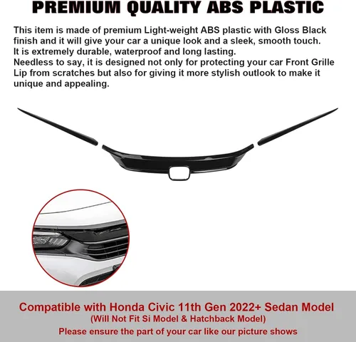 Miniatura 4 de x xotic tech Parachoques delantero exterior parrilla superior a rayas, negro brillante, compatible con Honda Civic Sedan 11ª generación 2022 2023