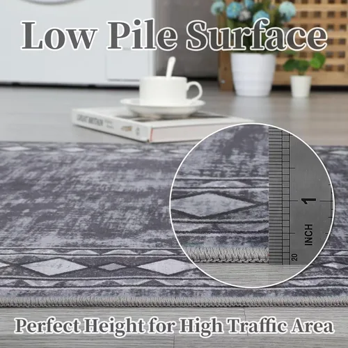 Miniatura 4 de Fashionwu Alfombra de pasillo de 2 x 6 pies, lavable, antideslizante, diseño gris burdeos, alfombra de baño suave, alfombra