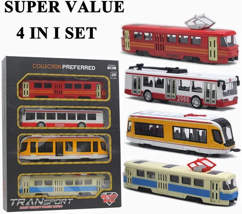 Miniatura 7 de OTONOPI Juego de Tren de Juguete Tren de Metro Bala Tren de Alta Velocidad Locomotora Motor Coche Modelo de Metal para Niños Paquete de 4