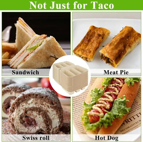 Miniatura 6 de 50 soportes desechables para tacos con tapas, platos para tacos con 3 divisores, bandejas de tacos desechables para llevar, soportes para tacos