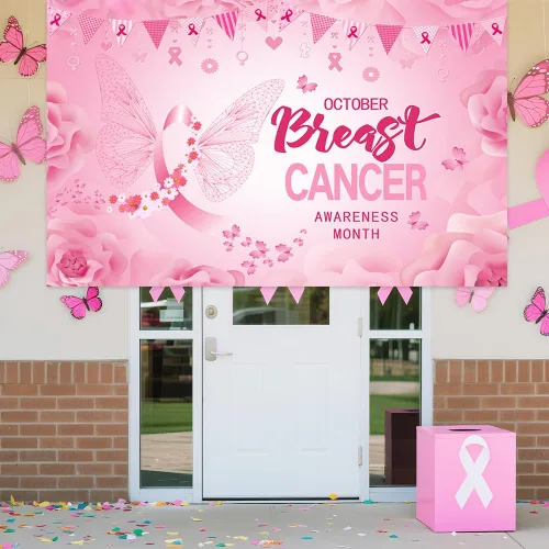 Miniatura 4 de AIBIIN Fondo de concientización sobre el cáncer de mama de 7 x 5 pies para fotografía sobre el cáncer de mama, decoraciones de fiesta, pancarta