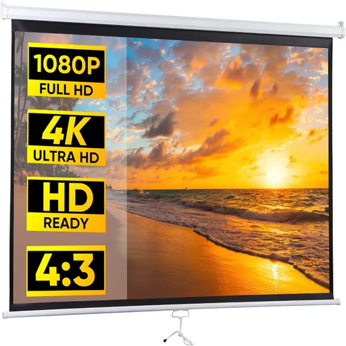 Pantalla de proyector manual HD 4:3 de 72 pulgadas, formato 1.1 con bloqueo automático, antiarrugas, cine en casa, oficina, montaje en pared,