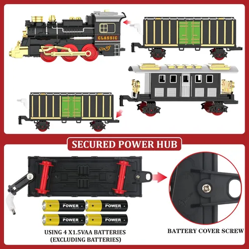Miniatura 4 de Juego de Tren de Juguete con Humo, Luces y Sonido (Encendido/Apagado) para Niños, Juego de Tren Bajo el Árbol de Navidad, Modelos de Trenes