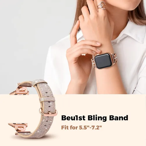 Miniatura 5 de Elegante y brillante correa de cuero compatible con Apple Watch de 1.575 pulgadas para mujer, elegante y brillante correa de Apple Watch de 1.614