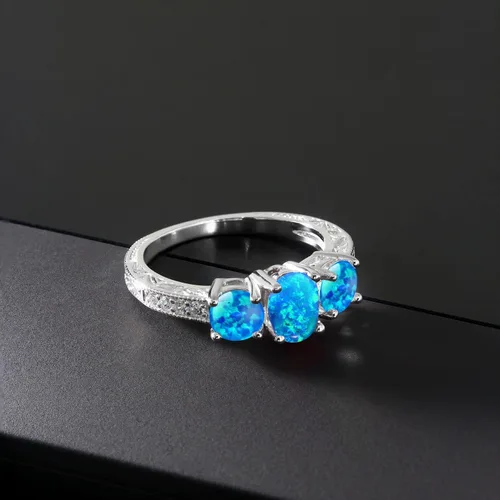 Miniatura 69 de Gem Stone King Anillo de compromiso de 3 piedras preciosas de oro blanco de 10 quilates con piedra natal y diamantes cultivados en laboratorio