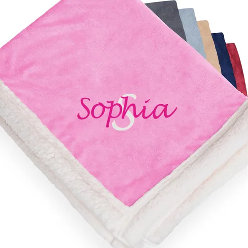 Manta Sherpa personalizada, manta reversible personalizada con micro visón y lana de cordero sintética, manta para cama y sofá, color rosa (50 x 60