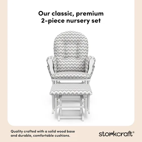Miniatura 5 de Storkcraft Planeador de Aro Premium y Otomana (Chevron Blanco/Gris) — Planeador de Guardería con Certificado GREENGUARD Gold, Artesanía de Madera