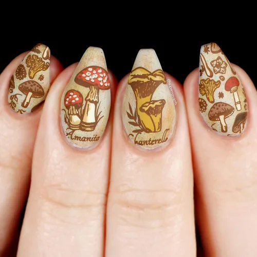Miniatura 5 de Maniology Magic Mushrooms Nail Stamping Plate Hongos Bosques Bosques Caracoles Diseños de Uñas Manicura Reutilizable, Rectangular, Plantilla