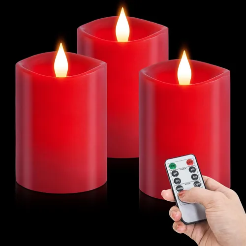 Miniatura 34 de Velas sin llama de 3 x 3 que funcionan con pilas con temporizador remoto, duran 600 horas, velas de batería parpadeantes, velas LED eléctricas