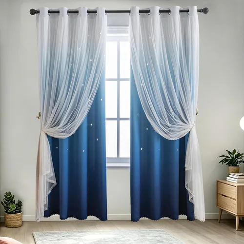 Miniatura 3 de indistar Cortinas opacas con recortes de estrellas para dormitorio de niña, cortinas de oscurecimiento de habitación y cortinas para habitación