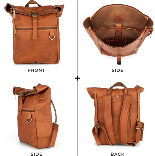 Miniatura 6 de BERLINER BAGS Mochila vintage de cuero genuino Utrecht, mochila para laptop, mochila de viaje para mujeres y hombres, café M, Mediana