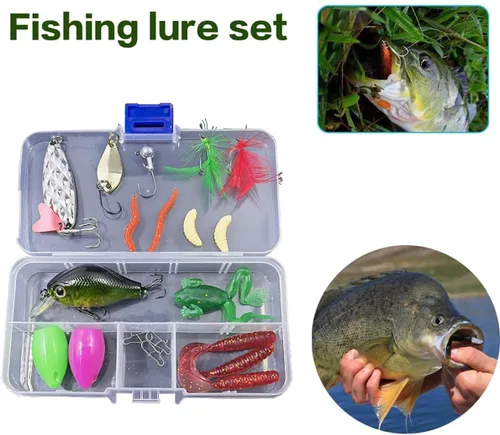 Miniatura 2 de Kit de señuelos de pesca de agua dulce, aparejos de pesca. Caja de aparejos que incluye cebos tipo crankbait, señuelos de superficie, jigs, cucharas