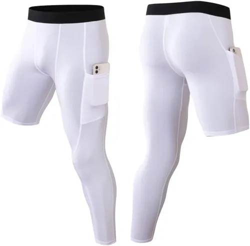 Miniatura 55 de Pantalones de compresión para hombre, mallas de compresión de una pierna para baloncesto, capri 3/4, leggings atléticos, capa base de secado fresco