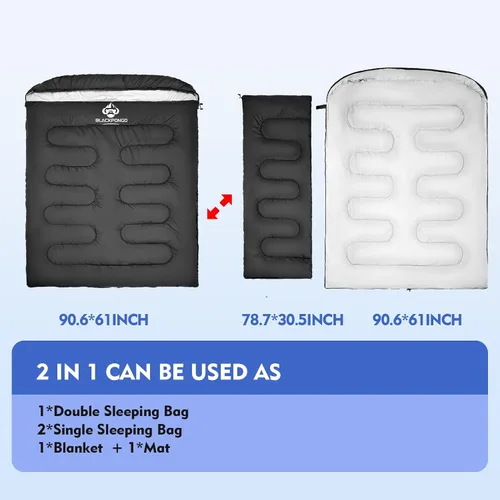 Miniatura 2 de Saco de dormir doble para adultos, hombres y mujeres, tamaño XL, Queen, saco de dormir para dos personas para todas las estaciones, camping
