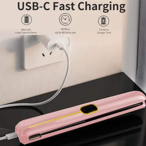 Miniatura 5 de Alisador y rizador de pelo inalámbrico 2 en 1, plancha plana portátil, alisador de pelo inalámbrico para viajes, batería recargable USB-C de 4800