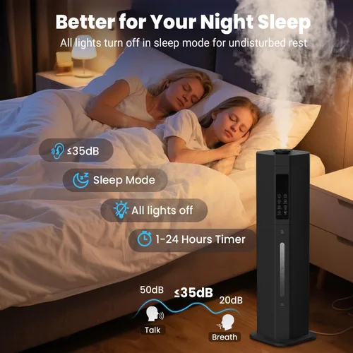Miniatura 7 de Humidifiers for Bedroom - GloryAir 2.38Gal/9L Top Fill Warm & Cool Mist Humidifier for Large Room 750ft² with Auto Mode 7-Color Light, Humidistat