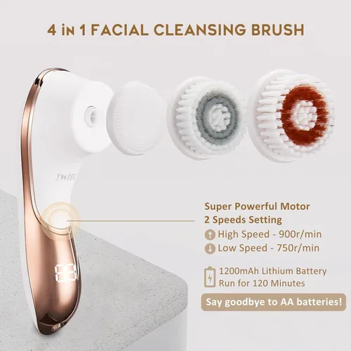 Miniatura 2 de Cepillo facial eléctrico recargable exfoliante facial IPX-7 impermeable rotativo limpiador de spa para exfoliación, masaje y limpieza profunda con 4